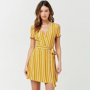Yellow striped wrap dress